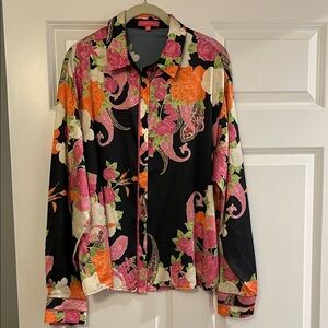 Flying Tomato Black Floral Button Down Shirt